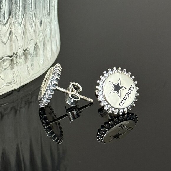 Cowboys Bling Earrings S925 Sterling Silver Handmade Ear Stud - Picture 4 of 5